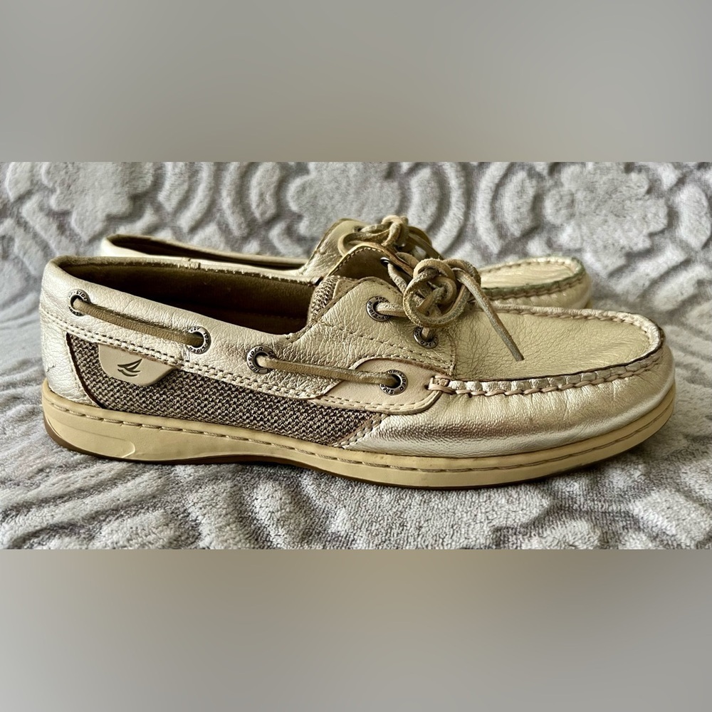 Sperry Metallic Gold Leather Boat Shoes Size 7.5M - Picture 5 of 7
